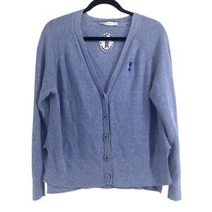 Peter Millar Women L Merino Wool Linen Blue Heron Seymour Cardigan Pinehurst